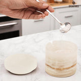 Marble Salt Cellar with Lid and Spoon – Countertop Sugar, Salt, Spice Jar and Container