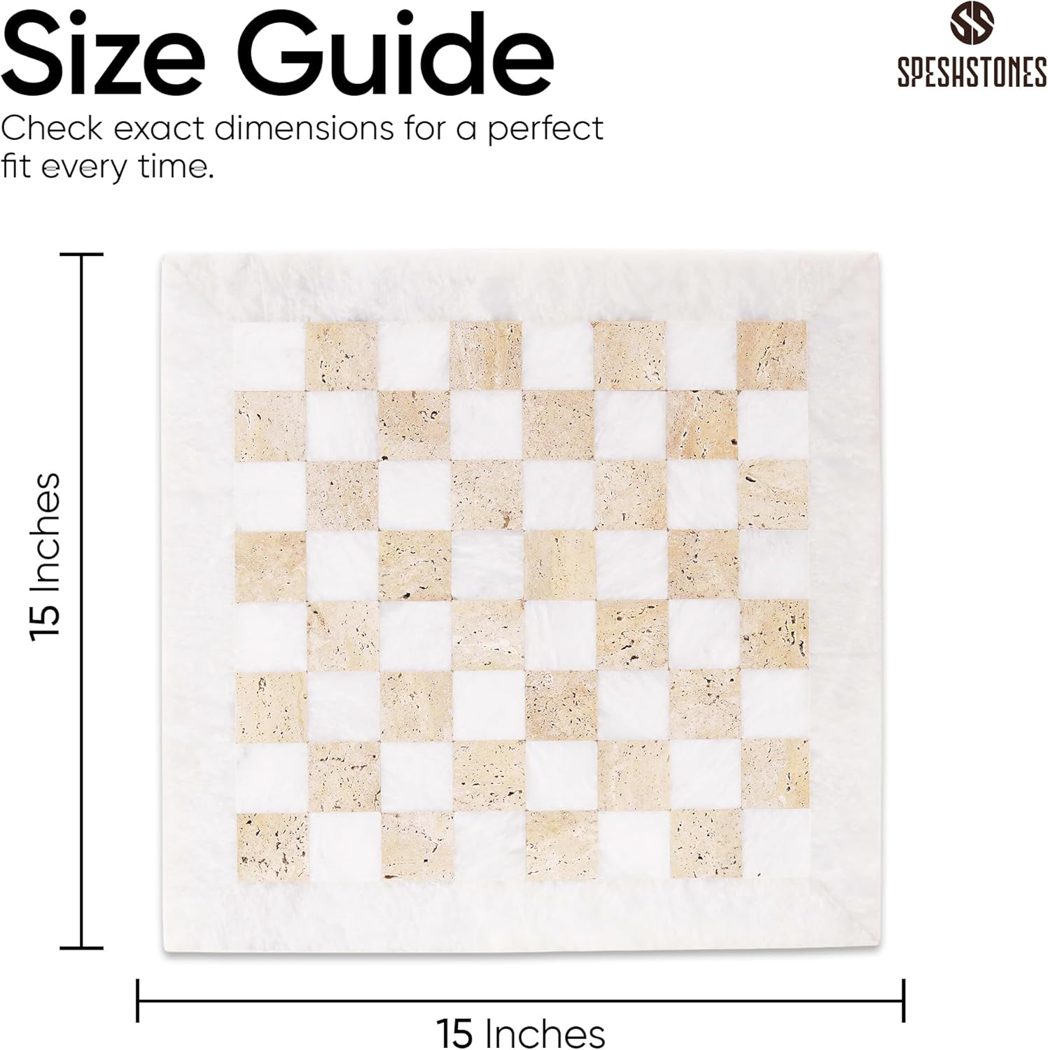Marble Chess Board 15 Inch — Natural Stone Chess Board in Travertine & Marble | 4 Color Variants
