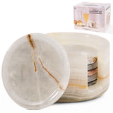 Marble Coasters Set of 6 – Round, Heavyweight Stone Drink Coasters for Coffee, Wine & Beer