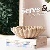 8 inches Travertine ruffle bowl styled on stacked books for home decor and coffee table display