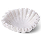 8 inches white marble ruffle bowl placed on table with white background