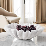 8 inches white scalloped marble bowl styled with dried flower arrangement