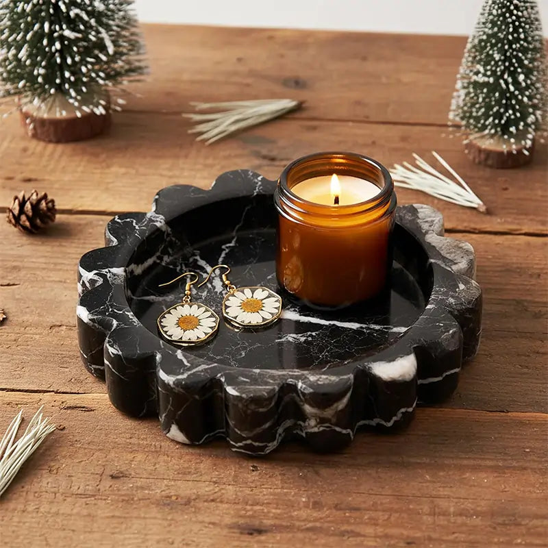 Marble Jewelry Dish 5.5 Inch Handmade Trinket Dish for Rings, Necklace & Earrings