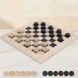 Checkers Game 15'' Travertine and Black Handmade Chess and Checkers Board Game