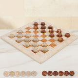 Checkers Game 15'' Travertine and Brown Handmade Chess and Checkers Board Game