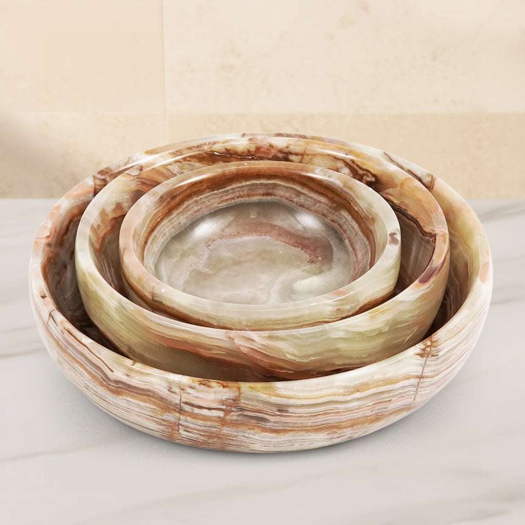 Marble Bowls Set of 3 Small Decorative Mixing Plates and Bowl for Dark Soy Sauce Serving, Storage & Kitchen Essentials - Stone Dishes Sets for Dining Table Decor