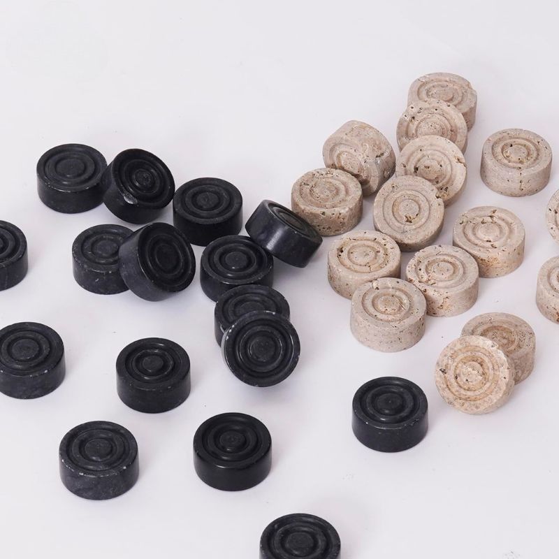 Checker Figures 1.25'' Black and Travertine Chess and Checkers Board Game for Travel Games