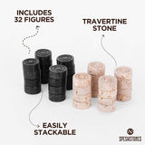 Checker Figures 1.25'' Black and Travertine Chess and Checkers Board Game for Travel Games