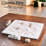 Checkers Game 15'' White and Travertine Handmade Chess and Checkers Board Game