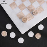 Checkers Game 15'' White and Travertine Handmade Chess and Checkers Board Game