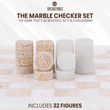 Checkers Game 15'' White and Travertine Handmade Chess and Checkers Board Game