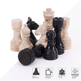 Chess Figures 3.5'' Travertine and Black Chess Pieces for Chess Set