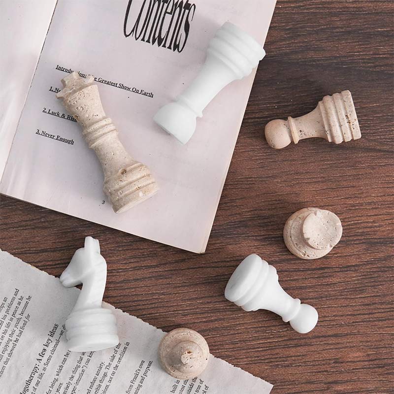 Chess Figures 3.5'' Travertine and White Chess Pieces for Chess Sets, Chess Set Board Games