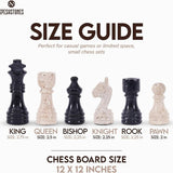 Chess Set 12'' Black and Travertine Chess Board Games - 2 Extra Queens and Storage Box