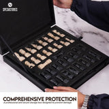 Chess Set 12'' Black and Travertine Chess Board Games - 2 Extra Queens and Storage Box