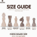 Chess Set 12'' Travertine and Oceanic Chess Board Games - 2 Extra Queens and Storage Box