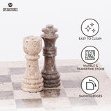 Chess Set 12'' Travertine and Oceanic Chess Board Games - 2 Extra Queens and Storage Box