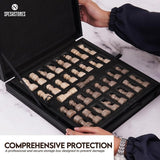 Chess Set 12'' Travertine and Oceanic Chess Board Games - 2 Extra Queens and Storage Box