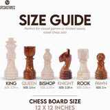 Chess Set 12'' Travertine and Red Chess Board Games - 2 Extra Queens and Storage Box