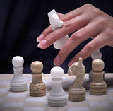 Chess Set 12'' Travertine and White Chess Board Games - 2 Extra Queens and Storage Box
