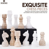 Chess Set 12'' Travertine and White Chess Board Games - 2 Extra Queens and Storage Box