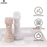 Chess Set 12'' Travertine and White Chess Board Games - 2 Extra Queens and Storage Box