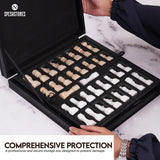 Chess Set 12'' Travertine and White Chess Board Games - 2 Extra Queens and Storage Box