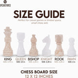 Chess Set 12'' Travertine and White Chess Board Games - 2 Extra Queens and Storage Box