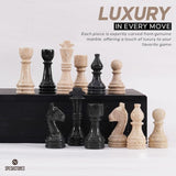 Chess Set 15'' Black and Travertine Chess Board Games, Travel Chess Set with 2 Extra Queens and Storage Box