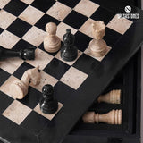 Chess Set 15'' Black and Travertine Chess Board Games, Travel Chess Set with 2 Extra Queens and Storage Box