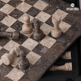 Chess Set 15'' Oceanic and Travertine Chess Board Games for Adults - 2 Extra Queens and Storage Box