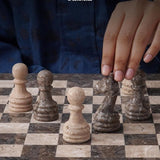 Chess Set 15'' Oceanic and Travertine Chess Board Games for Adults - 2 Extra Queens and Storage Box