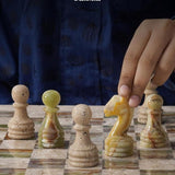 Chess Set 15'' Travertine and Green Onyx Chess Board Games for Adults - 2 Extra Queens and Storage Box