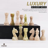 Chess Set 15'' Travertine and Green Onyx Chess Board Games for Adults - 2 Extra Queens and Storage Box