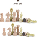 Chess Set 15'' Travertine and Green Onyx Chess Board Games for Adults - 2 Extra Queens and Storage Box