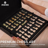 Chess Set 15'' Travertine and Green Onyx Chess Board Games for Adults - 2 Extra Queens and Storage Box