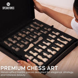Chess Set 15'' Travertine and Oceanic Chess Board - 2 Extra Queens and Storage Box