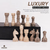 Chess Set 15'' Travertine and Oceanic Chess Board - 2 Extra Queens and Storage Box
