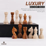 Chess Set 15'' Travertine and Red Chess Board Games - 2 Extra Queens and Storage Box