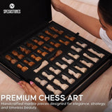 Chess Set 15'' Travertine and Red Chess Board Games - 2 Extra Queens and Storage Box