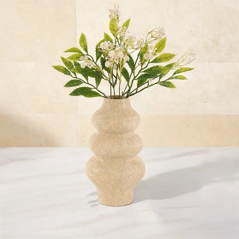 Travertine Marble Flower Vase — Stone Carved Centerpiece Vase in 2 Sculptural Sizes