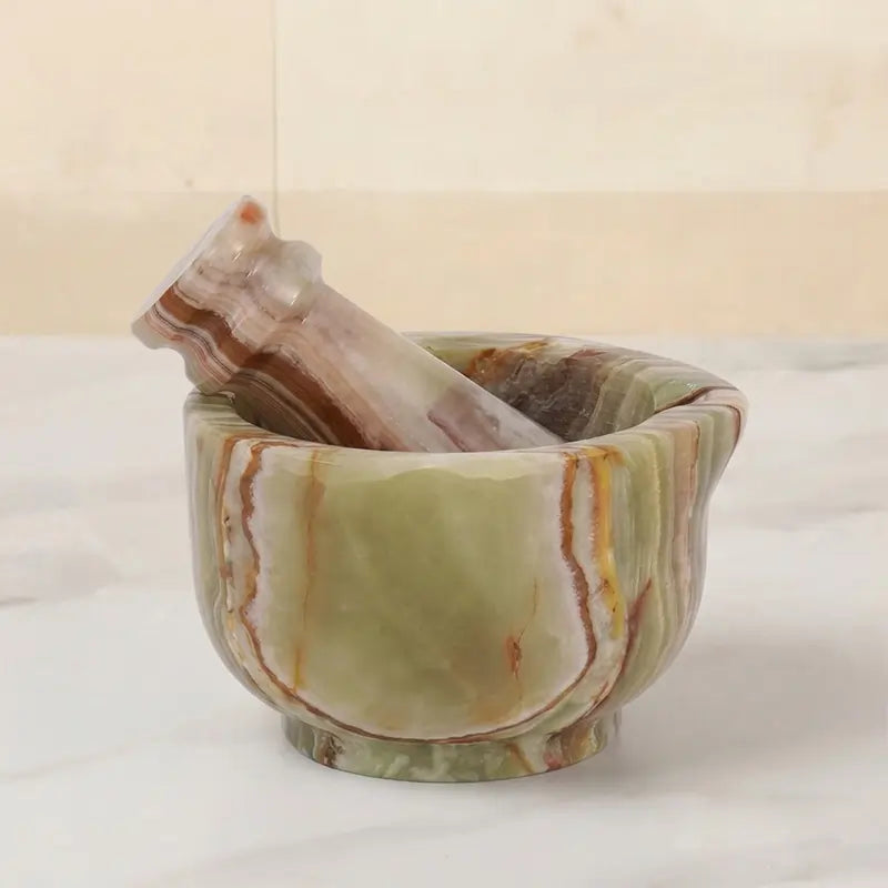 Marble Mortar and Pestle Set - Stone Spice Grinder for Herbs and Garlic