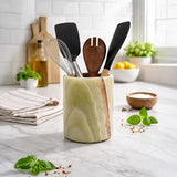 Travertine & Marble Kitchen Utensil Holder — Natural Stone Countertop Organizer & Flower Vase