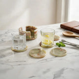 Travertine Round Coaster Set of 6 with Holder — Natural Stone Drink Coasters & Home Decor