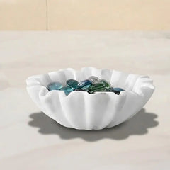 Marble Ruffle Bowl — Hand-Carved Scalloped Decorative Bowl for Coffee Table, Keys & Fruit