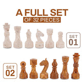 Marble Chess Figures 3.5'' Travertine and Red Chess Board Game for Travel Chess Set
