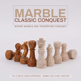 Marble Chess Figures 3.5'' Travertine and Red Chess Board Game for Travel Chess Set