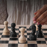 Marble Chess Set 15'' Travertine and Black Chess Board Games - 2 Extra Queens and Storage Box
