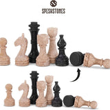 Marble Chess Set 15'' Travertine and Black Chess Board Games - 2 Extra Queens and Storage Box