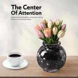 Marble Flower Vase 5 Inch Black Handmade Decorative Fresh Flowers Vases for Office Table Centerpiece - Small Stone Vases for Living Room, Home and Kitchen Decor